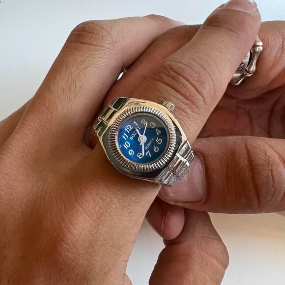 Silver Tone Watch Ring with Round face - Picture 1 of 8